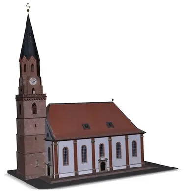 eine technische Sicht des Kirchengebäudes mit Turm aus dem 3-D Modell